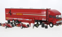 Ferrari + Fiat Renntransporter-Set: Scuderia Ferrari, Formel 1, GP Monaco, 1984, Scuderia Ferrari SpA SEFAC, M.Alboreto/R.Arnoux, 1:43, Brumm + Old Cars