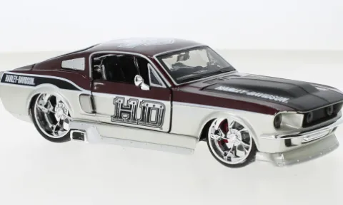 Ford Mustang GT, silber/dunkelrot, 1967, Harley-Davidson, 1:24, Maisto