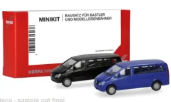 Mercedes 2er Set: Vito Bus (W639), schwarz/blau, 2010, 1:87, Herpa MiniKit