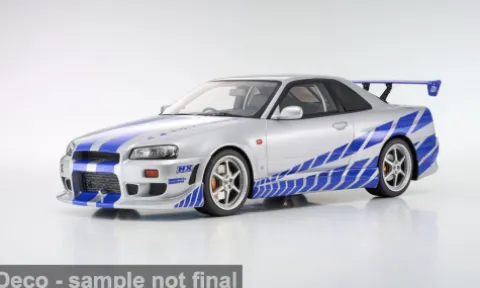 Nissan Skyline R34 GT-R, silber/blau, 2001, 1:12, Kyosho