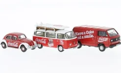 VW 3er-Set, Käfer, T2 Bus, T3 Kastenwagen, Coca-Cola, 1:76, Oxford
