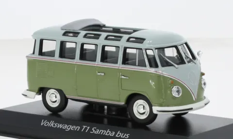 VW T1 Samba, hellgrau/grün, 1963, 1:43, Maxichamps